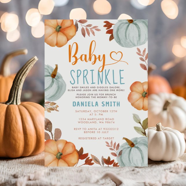 Orange Baby Sprinkle Blue Pumpkin Fall Baby Dusche Einladung (Von Creator hochgeladen)