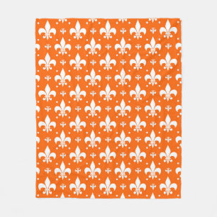 Orange Background Fleur-de-lis Muster Design Fleecedecke