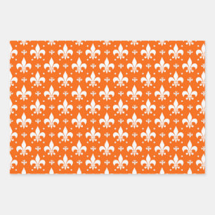 Orange Background Fleur-de-lis Muster Design Geschenkpapier Set