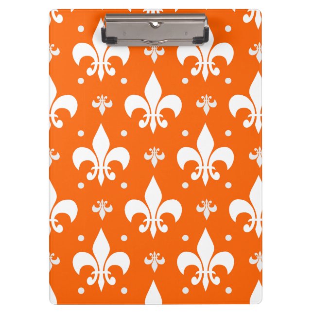 Orange Background Fleur-de-lis Muster Design Klemmbrett (Vorderseite)