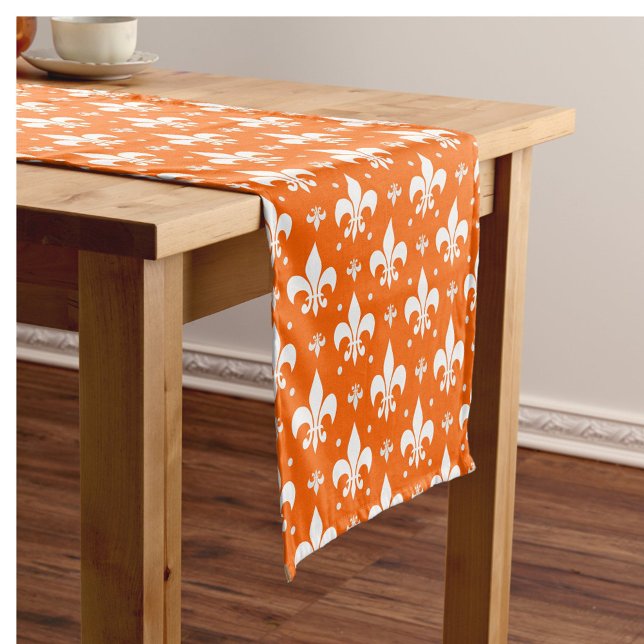 Orange Background Fleur-de-lis Muster Design Kurzer Tischläufer (Von Creator hochgeladen)