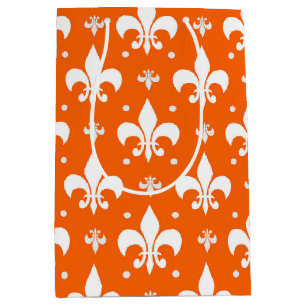 Orange Background Fleur-de-lis Muster Design Mittlere Geschenktüte