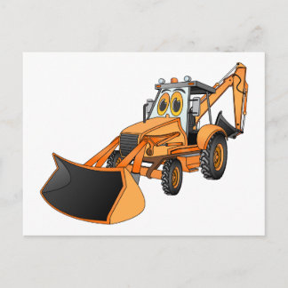 Orange Backhoe Cartoon Postkarte