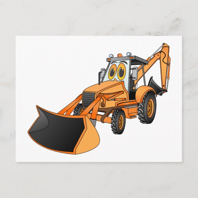 Orange Backhoe Cartoon Postkarte (Vorderseite)