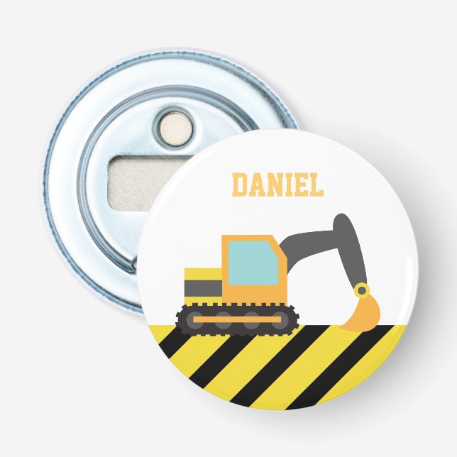 Orange Bagger-Bau-Thema für Kinder Flaschenöffner (Vorderseite)