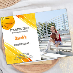 Orange Ball Watercolor Basketball Invitations phar