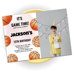 Orange Balls Basketball Anniversaire Invitations p