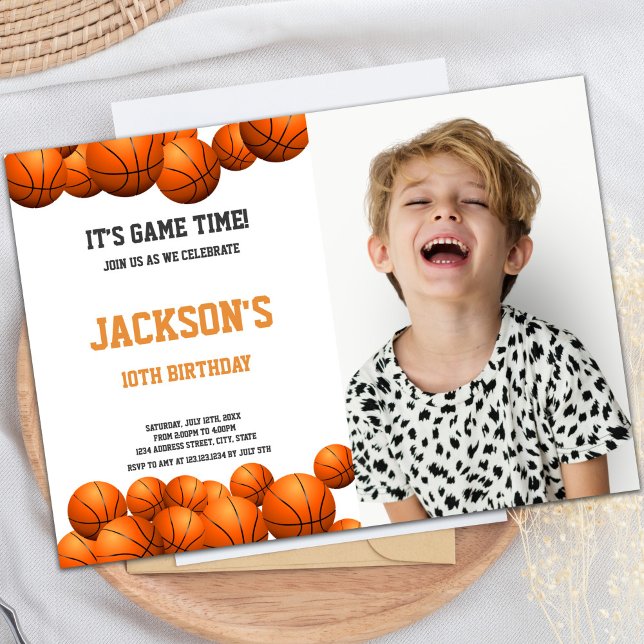 Orange Balls Basketball Einladungen mit Foto (Orange balls Basketball Invitations with photo)