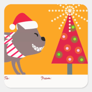 Orange Bandana Dog & Christmas Tree Quadratischer Aufkleber