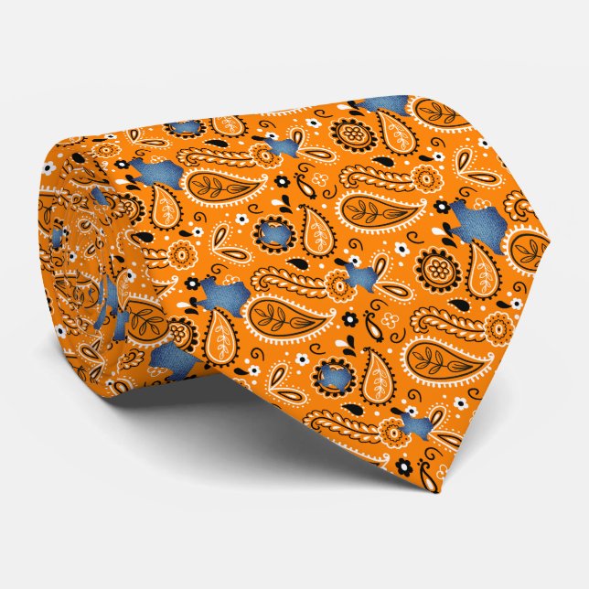 Orange Bandana et Denim Texas Cravate (Roulé)