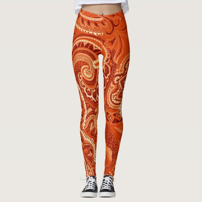 Orange Bandanna-kundenspezifisches bequemes Retro Leggings (Vorderseite)