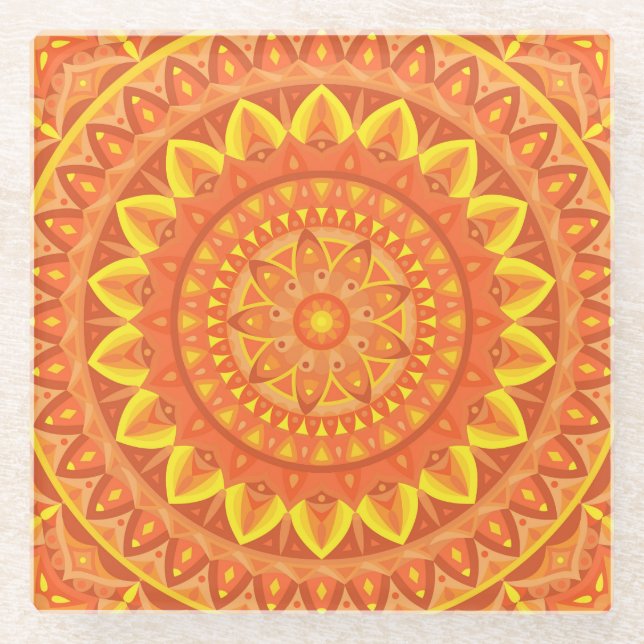 Orange Base Mandala Glasuntersetzer (Vorderseite)
