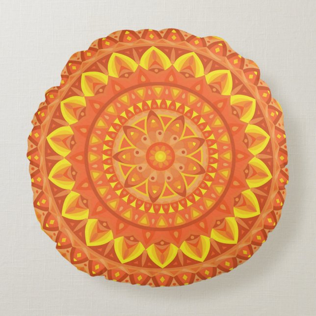 Orange Base Mandala Rundkissen Rundes Kissen (Vorderseite)