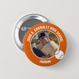 Orange Baseball Player Photo High School Spirit Button