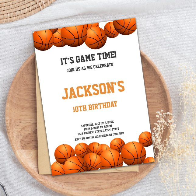 Orange Basketball Anniversaire Invitation (Orange balls Basketball Invitations)