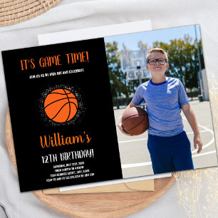 Orange Basketball Anniversaire Invitations avec ph