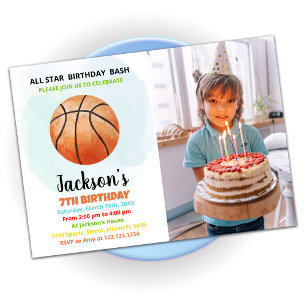 Orange Basketball Anniversaire Invitations avec ph