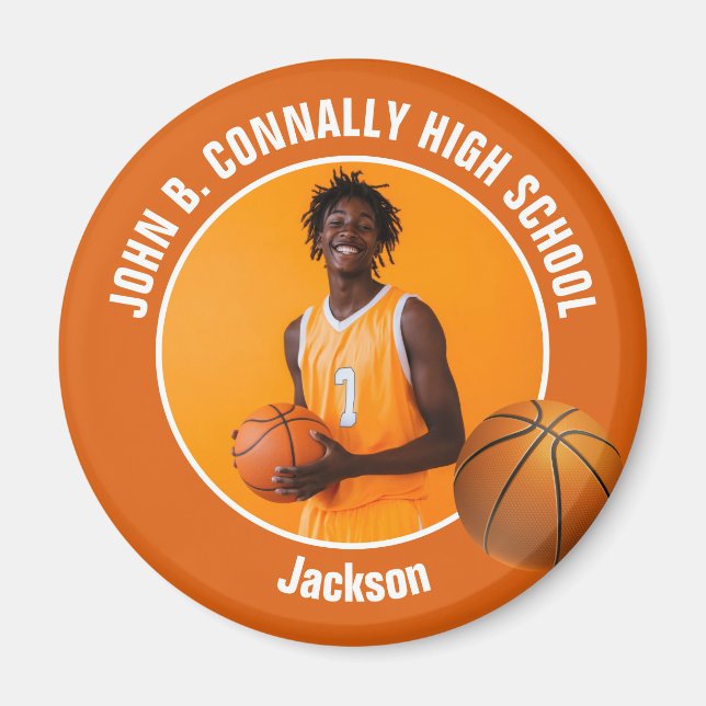 Orange Basketball Player High School Photo Magnet (Vorne)