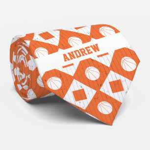 Orange Basketball Wood Floor Argyle Pattern Krawatte