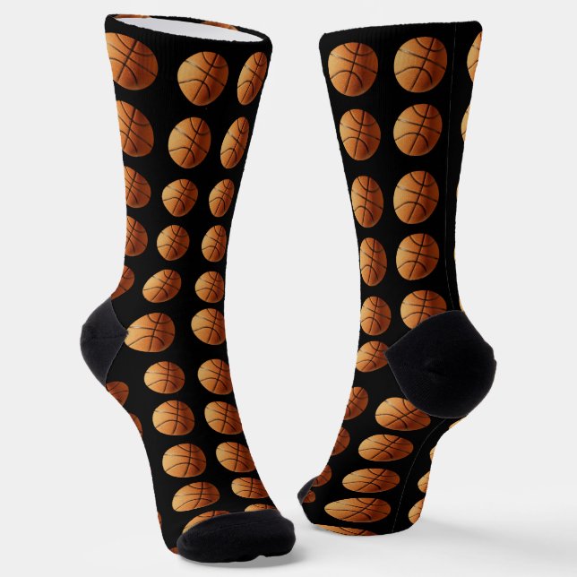 Orange Basketballs auf schwarzen Crews Socken (Gewinkelt)