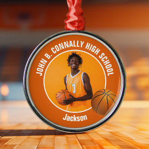 Orange Basketballspieler-Foto Weihnachten Ornament Aus Metall