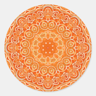 Orange Batik Watercolor Mandala Runder Aufkleber