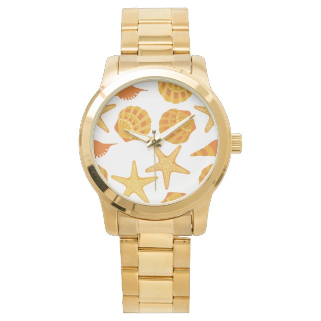 Orange Beach Muschel Pattern Armbanduhr (Vorderseite)