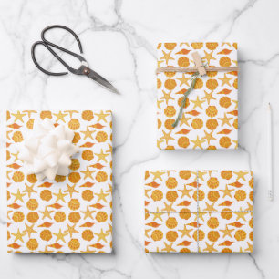 Orange Beach Muschel Pattern Geschenkpapier Set