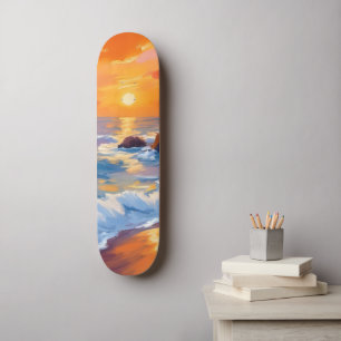 Orange-Beach-Sonnenuntergang-Küstengemälde Skateboard