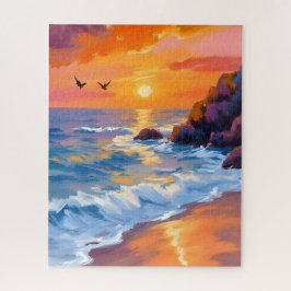 Orange-Beach-Sonnenuntergang | Küstenmalerei