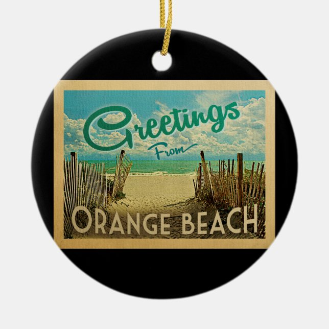 Orange Beach Vintage Travel Keramik Ornament (Vorne)