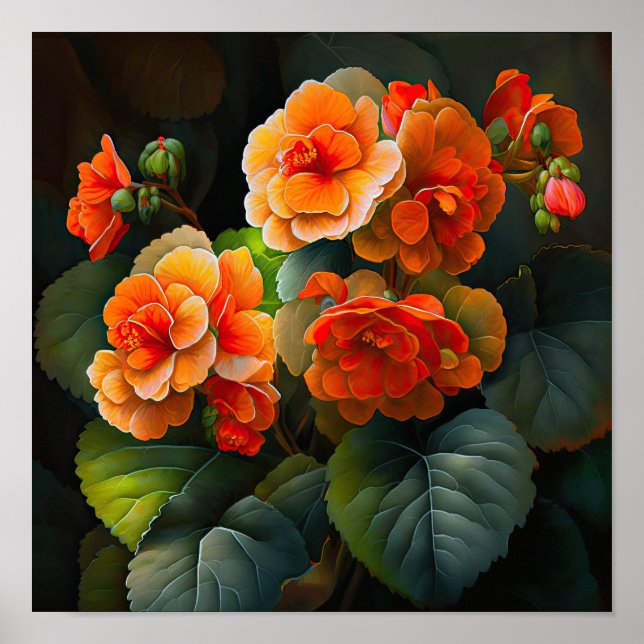 Orange Begonias Blume Art Print Poster (Vorne)
