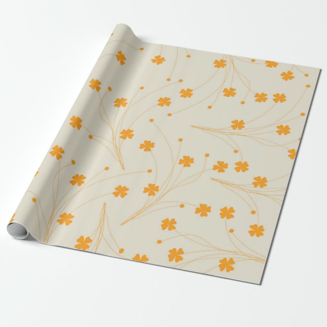 Orange Beige Retro Y2K 70er Blume Muster Geschenkpapier (Ungerollt)