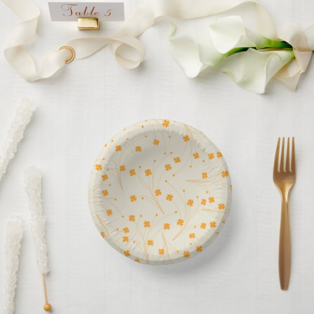 Orange Beige Retro Y2K 70er Blume Muster Pappteller (Hochzeit)