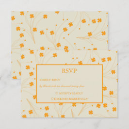 Orange Beige Retro Y2K 70er Blume Muster RSVP Karte