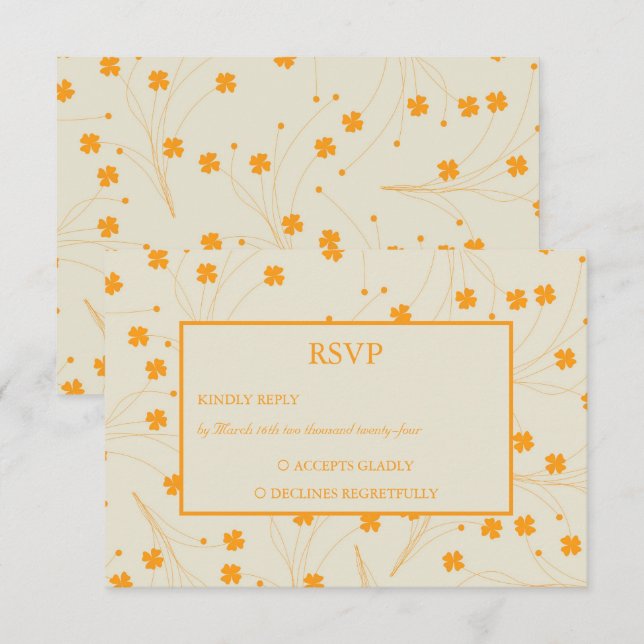 Orange Beige Retro Y2K 70er Blume Muster RSVP Karte (Vorne/Hinten)
