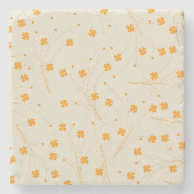 Orange Beige Retro Y2K 70er Blume Muster Steinuntersetzer (Vorderseite)