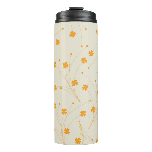 Orange Beige Retro Y2K 70er Blume Muster Thermosbecher (Vorderseite)