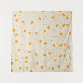 Orange Beige Retro Y2K 70er Blume Muster Wandteppich