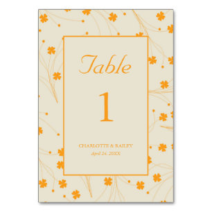 Orange Beige Retro Y2K 70er Blumenmuster Tischnummer