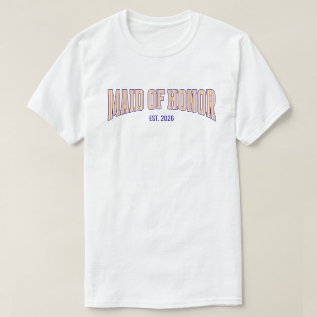 Orange + Beige Stripe Navy MAID OF HONOR  T-Shirt (Design vorne)