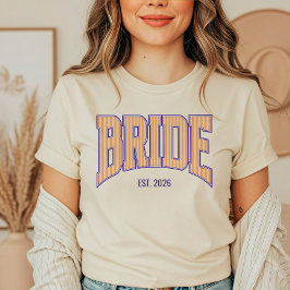Orange + Beige Stripe Navy Varsity BRIDE T-Shirt