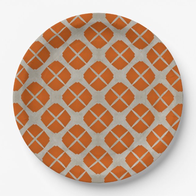 Orange, Beige, Taupe Mitte Jahrhundert Modernes Mu Pappteller (Vorderseite)