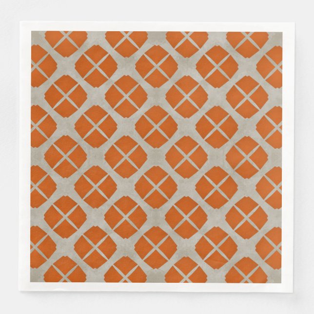 Orange, Beige, Taupe Mitte Jahrhundert Modernes Mu Serviette (Vorderseite)