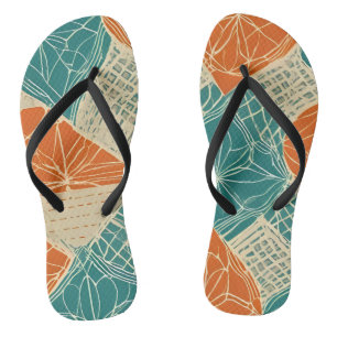 Orange, Beige und Türkis Abstrakt Flip Flops