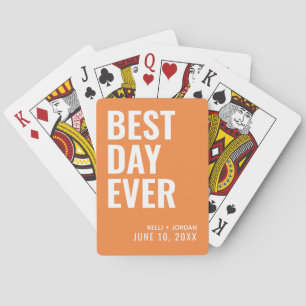 Orange Best Day Ever Wedding Cards Spielkarten
