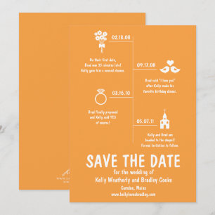 Orange-Beziehungs-Zeitstrahl-Hochzeit Save the Dat Einladung