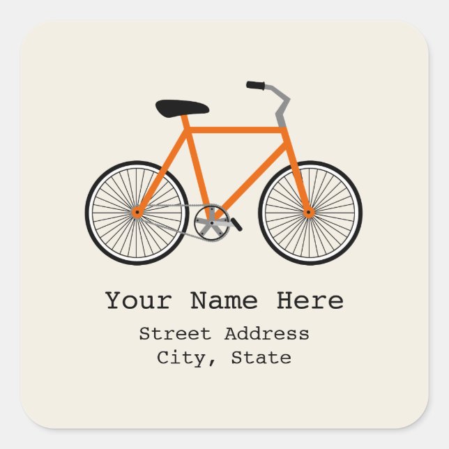 Orange-Bicycle-Adressenaufkleber Quadratischer Aufkleber (Vorderseite)