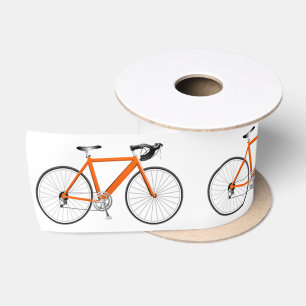 Orange Bicycle on White Satin Ribbon Satinband