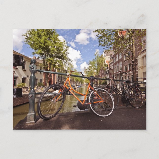 Orange bike in Amsterdam Niederlande Postkarte (Vorderseite)